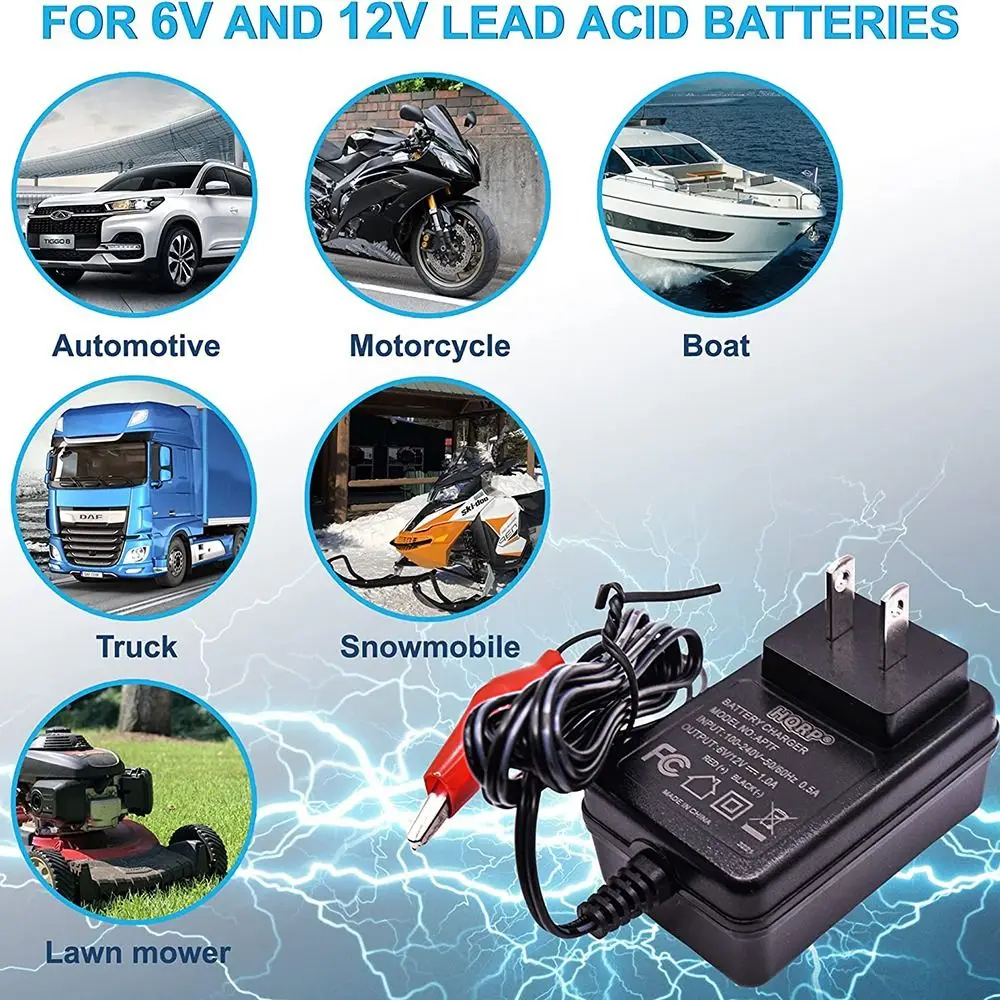 Caricabatterie 12v Chargeur Universel 6V 1A Pour Véhicules Enfants - Voiture Électrique, Moto, SUV, ATV - Piles Non Incluses Adaptateur 6V 1000mA