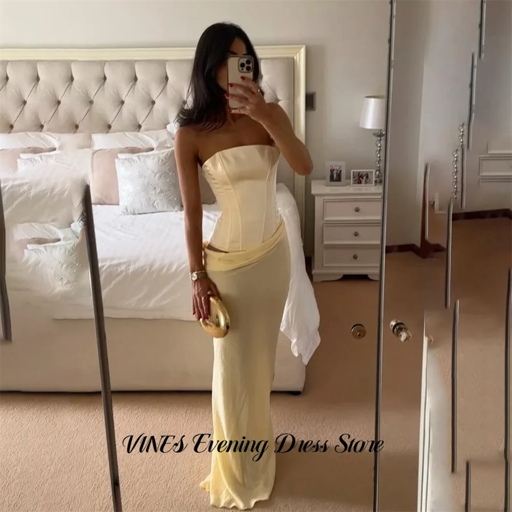 

VINES Yellow Sleeveless Party Dresses Strapless Mermaid Evening Dress with Lace Up Corset Back Prom Gown for Women Customized