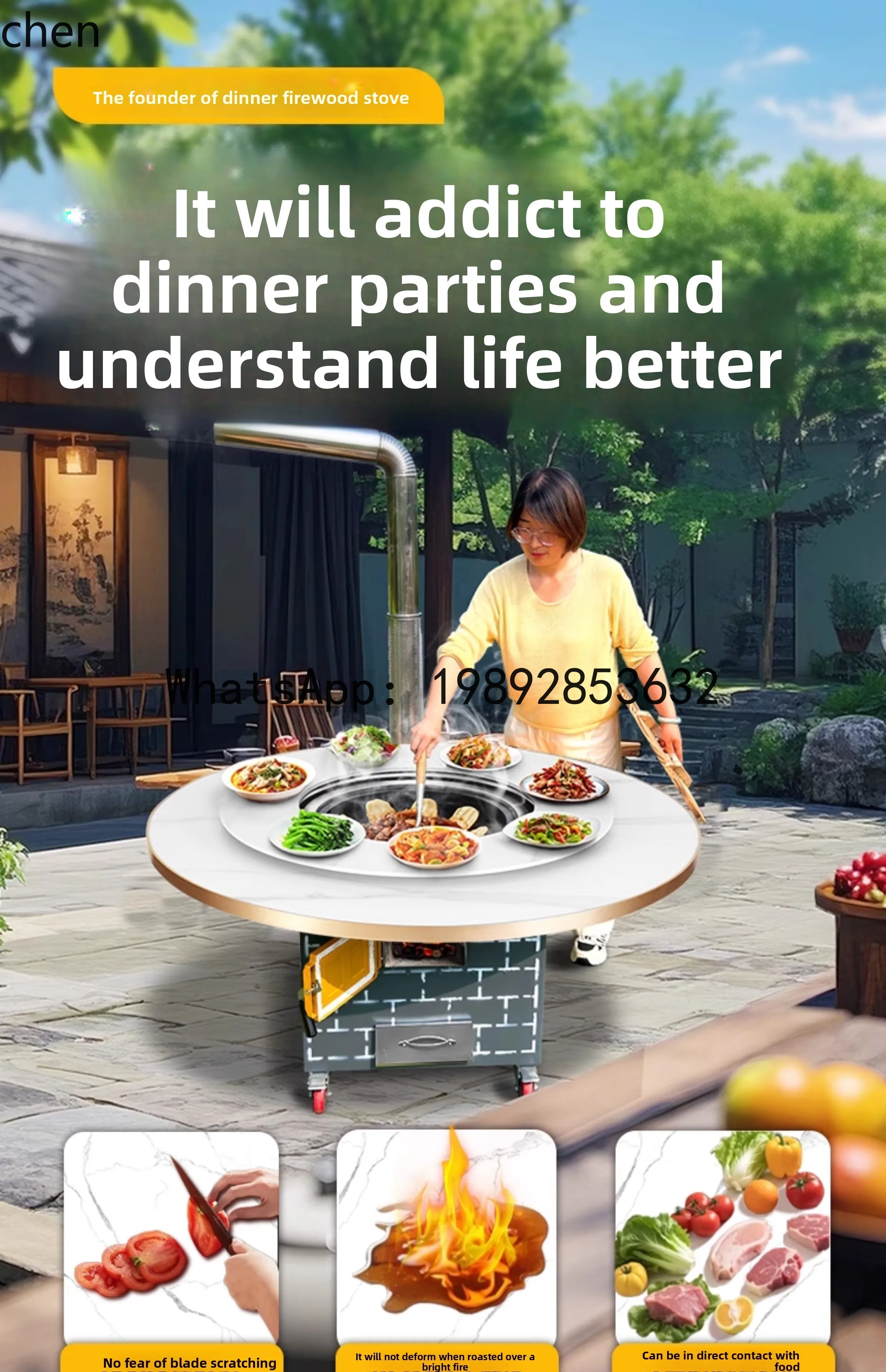 AB  Mobile Wood-Burning Household Large Iron Pot Stove Tabletop Ground Pot Chicken