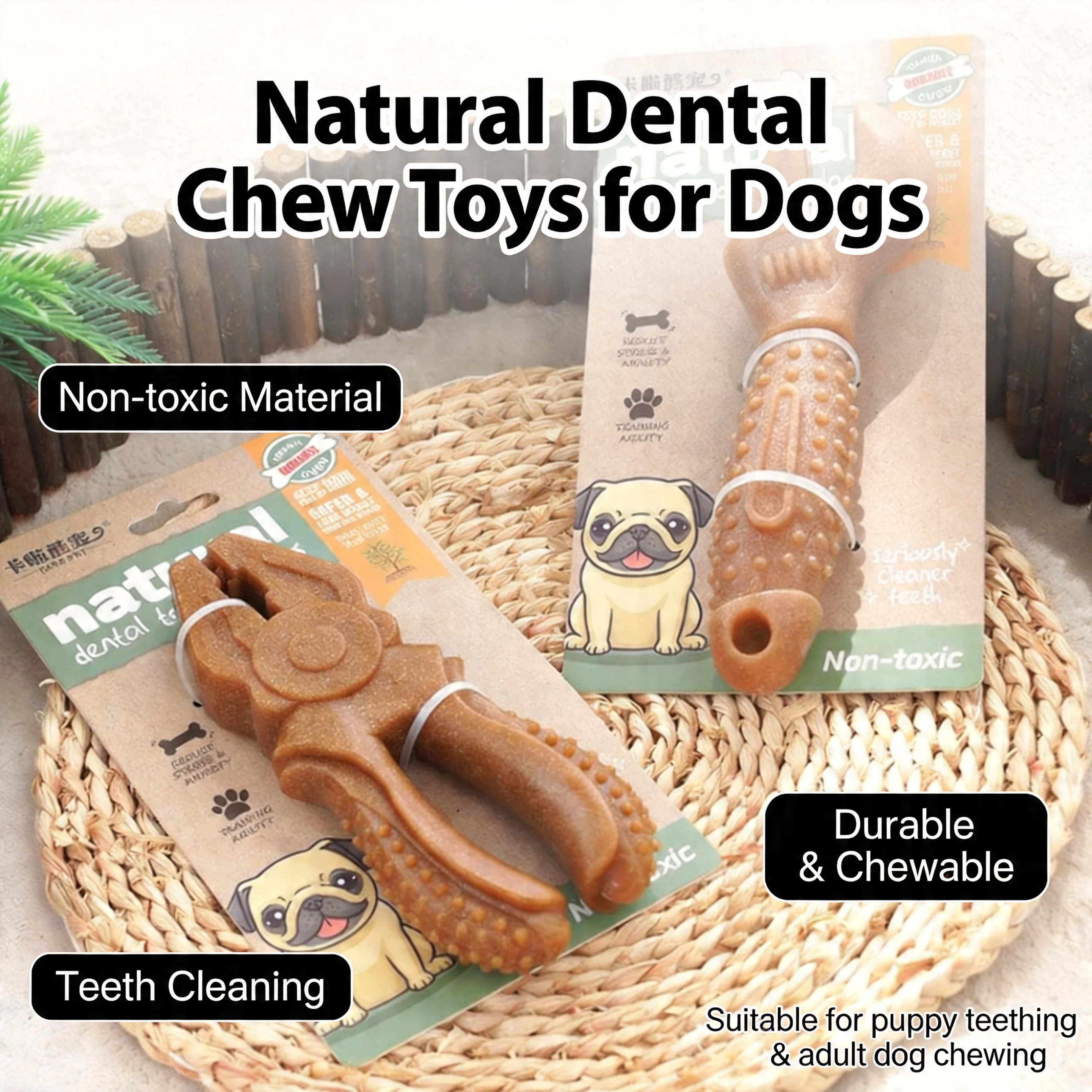 Juguete Masticable para Perros Antiaburrimiento – Juguete Molar de Madera y Plástico, Resistente a Mordidas, Limpieza Dental para Perros Medianos y Grandes, Juguetes para Mascotas