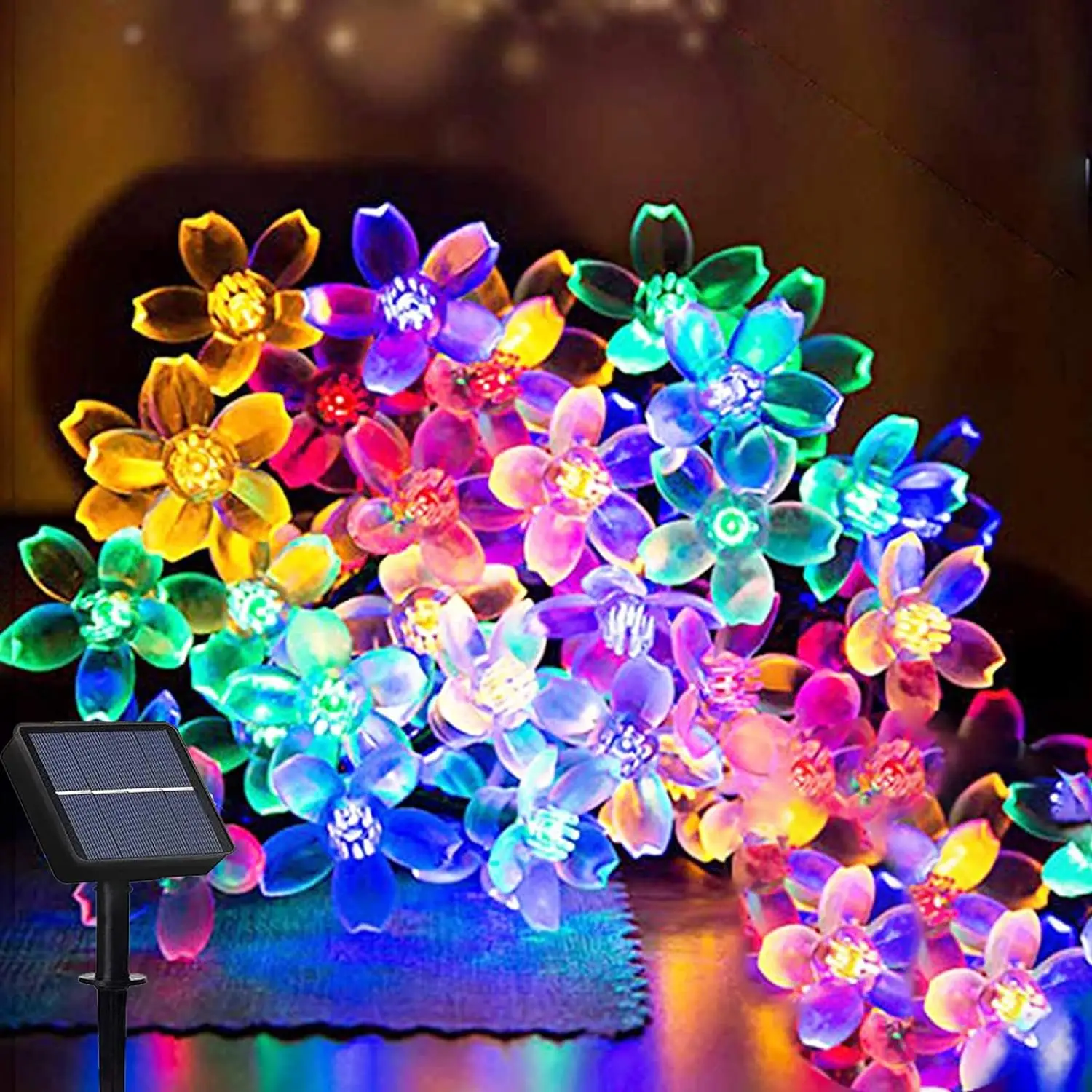 

Solar String Lights, 50 LED 8 mode Solar Powered Lights Outdoor, Twinkle Fairy Lights Cherry Blossom Flower Lights （Multicolor）