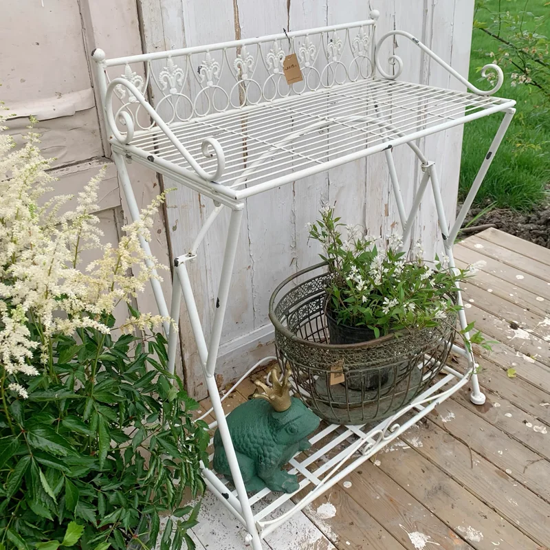 

Vintage Distressed White Iron Two-Tier Plant Stand