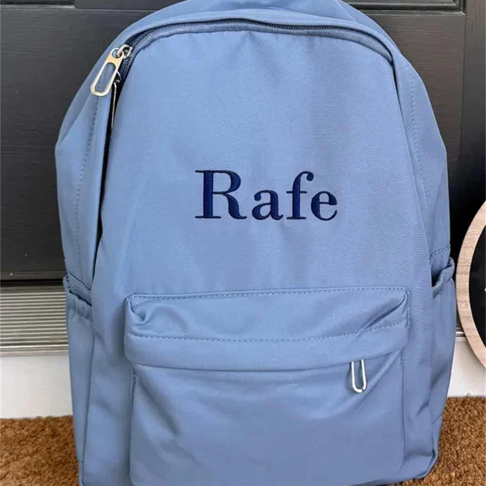 Simple Student Backpacks Personalized Name Nylon Large Capacity Outdoor Girls' Backpacks Custom Embroidered Solid Color Backpack