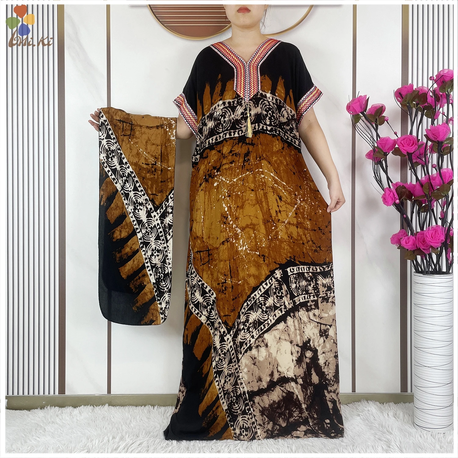 Muslim Summer Short sleeved Women Dress Embroidered Printed Loose Long Dress African Abaya Women Dress Dubai Islamic Clothing