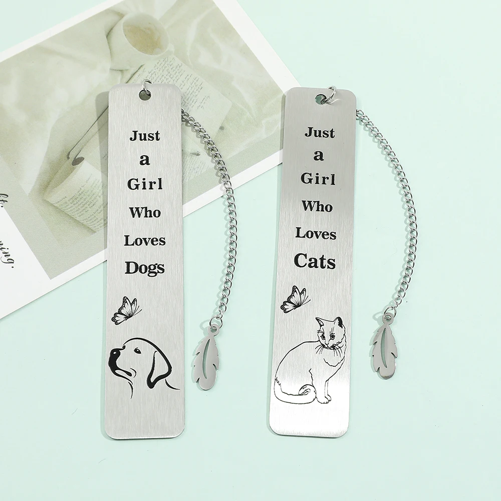 

1pcs silver cat and dog stainless steel bookmark for fiction fans, also ideal gift for animal lovers and reading enthusiasts