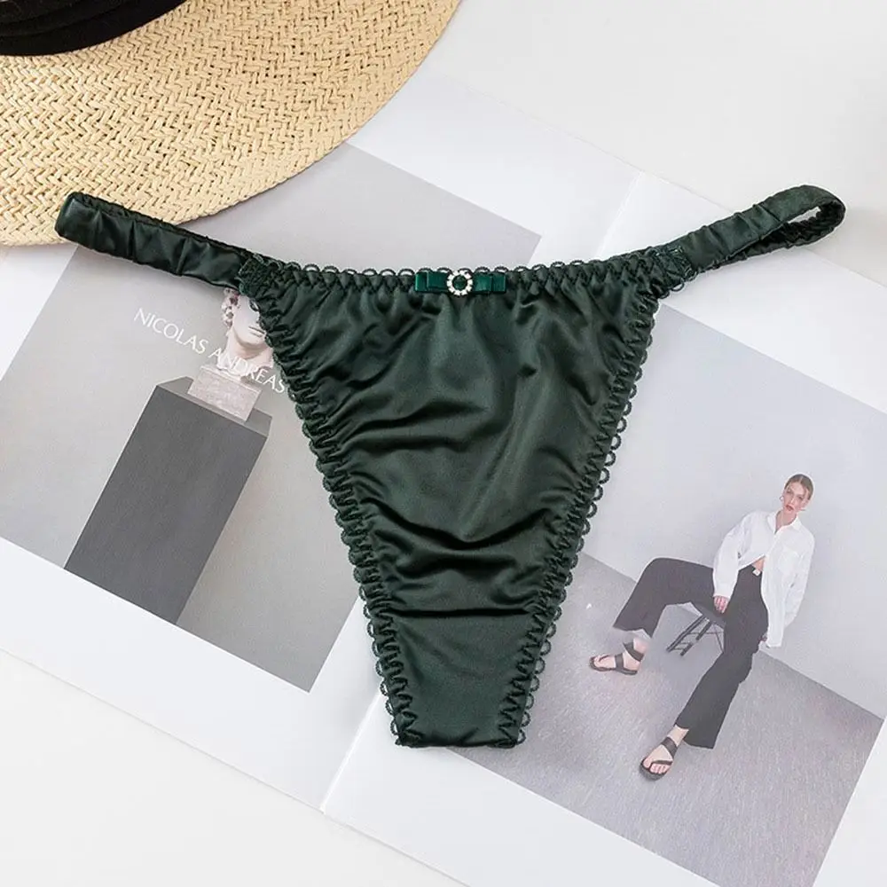 ملابس داخلية رياضية حلوة للفتيات سراويل تحتية بلون سادة للنساء ملابس داخلية نسائية بفيونكة رفيعة سراويل داخلية من الساتان #2