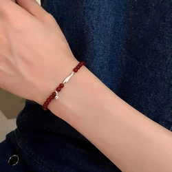 925 Sterling Silver Red Agate Bead Bracelet for Women Fish Shape Retro Bead Versatile Jewelry Gifts Dropshipping
