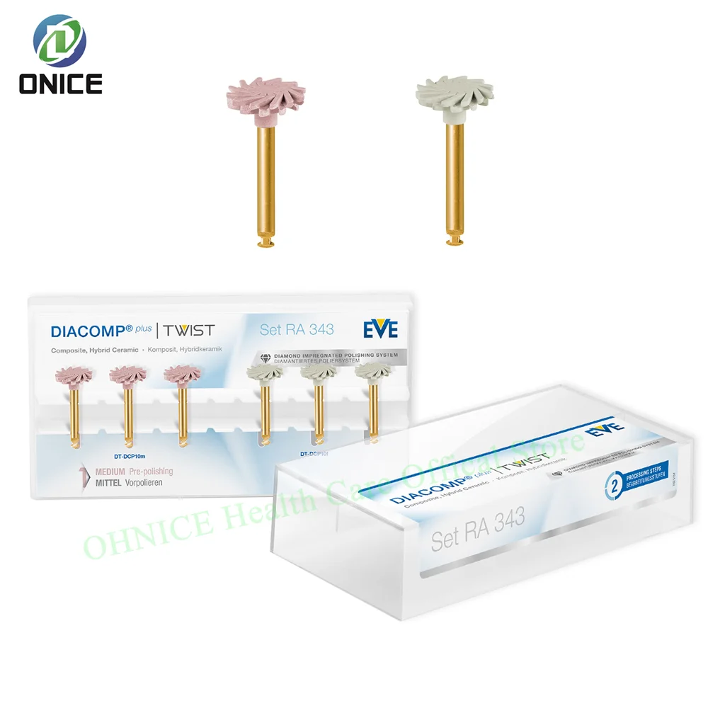 

6 Polishers Dental EVE Diacomp Plus Twist Diamond Polisher Set RA343,Dental Composite Polishing Diamond System