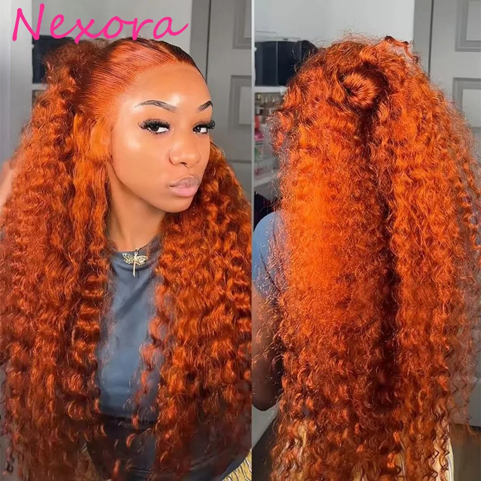 

Парик Nexora 350 Ginger Deep Wave, 13x6, из натуральных волос, с предварительно выщипанными прядями и осветленными узлами, кудрявый парик, 13x4, с кружевной передней частью, Water Wave