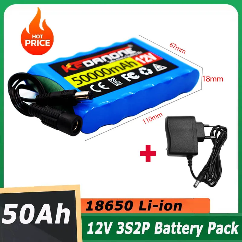 

Superior quality 3S2P DC 12V 50000mAh 18650 Li-ion Rechargeable Battery Pack Charging Power Bank For GPS Car Camera + Charge