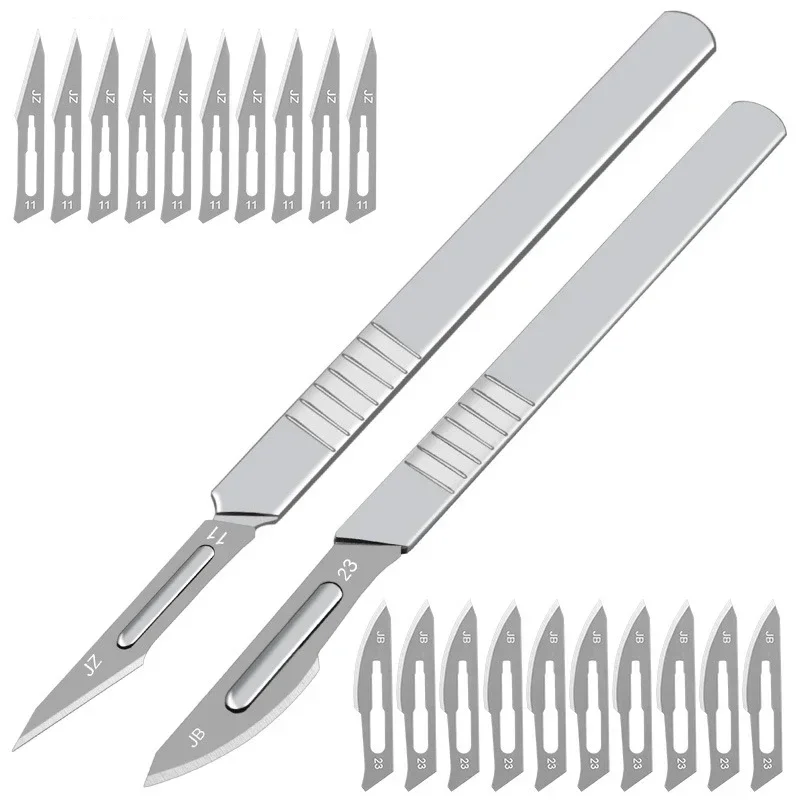 10pcs Carbon Steel Surgical Scalpel Blades Handle #11/#23 DIY Cut Tools Animal Castration Industrial Cutting Phone Repair Kit