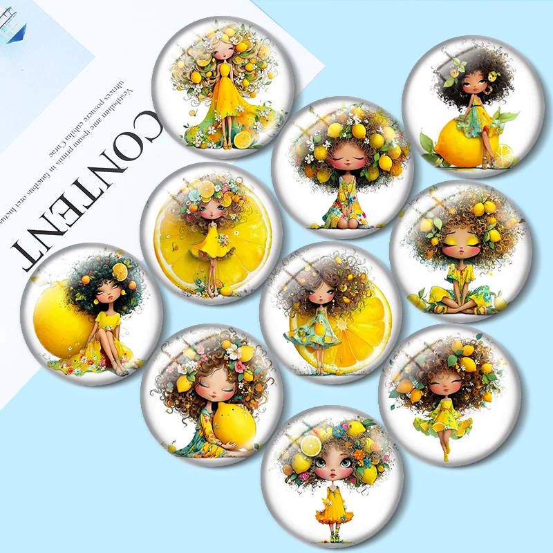 

Lemon Girl 12/18/20/25mm glass cabochon bracelet pendant rings for jewelry demo earrings back Making findings