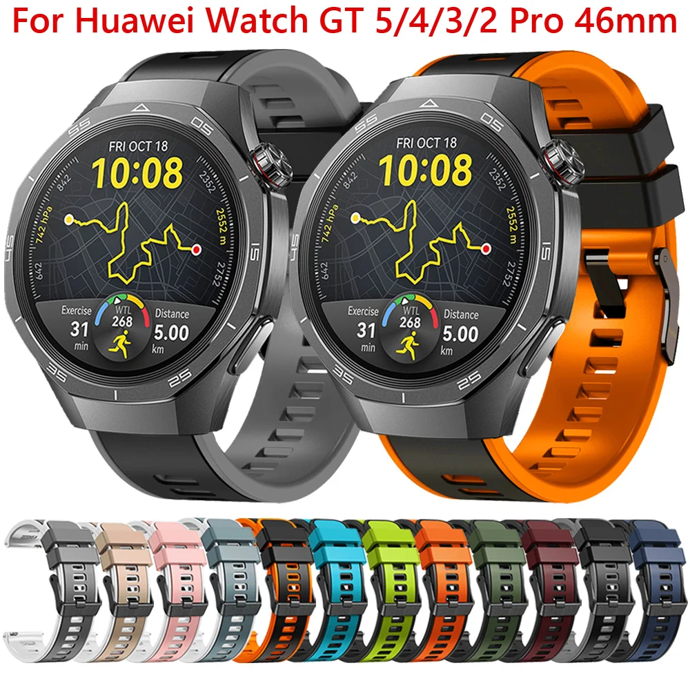 22mm Silicone Band For Huawei Watch GT5 GT4 GT3 GT2 Pro 46mm Strap Bracelet For Huawei GT 5 4 3 2 Pro 46mm Wristband Correa