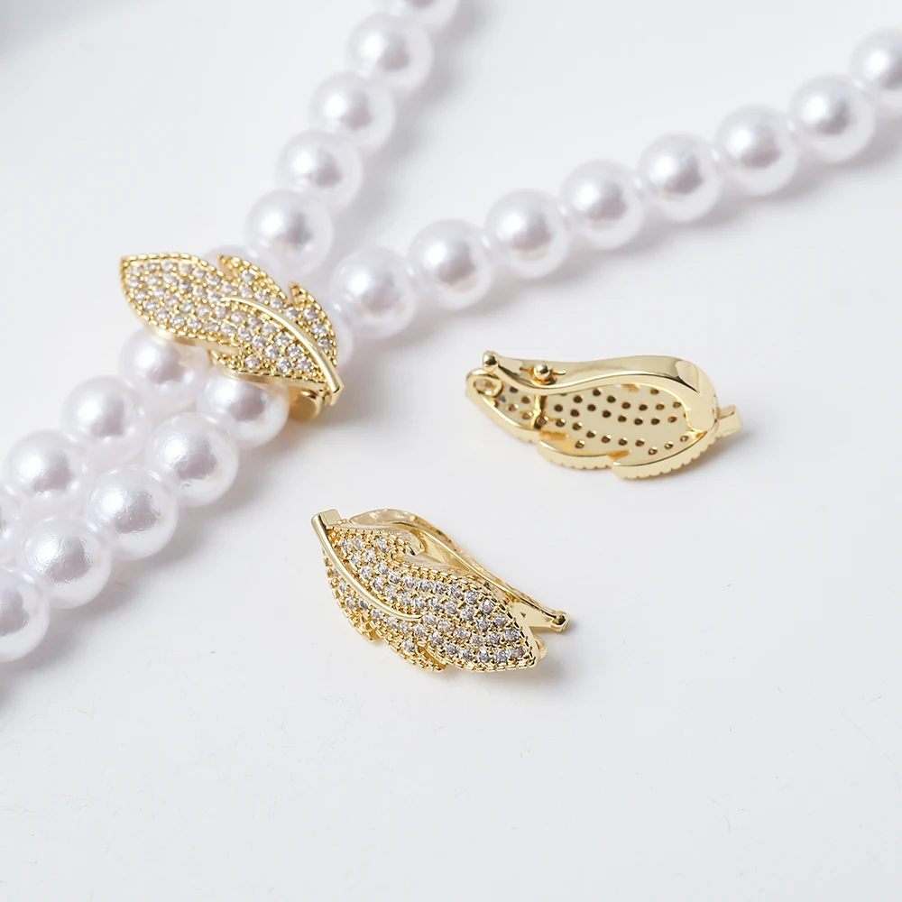 Micro Paved CZ Feather Shape Pendant Bails Brass Gold Plated Pearl Enhancer Shortener Hook Clasp For DIY Necklace Jewelry Making