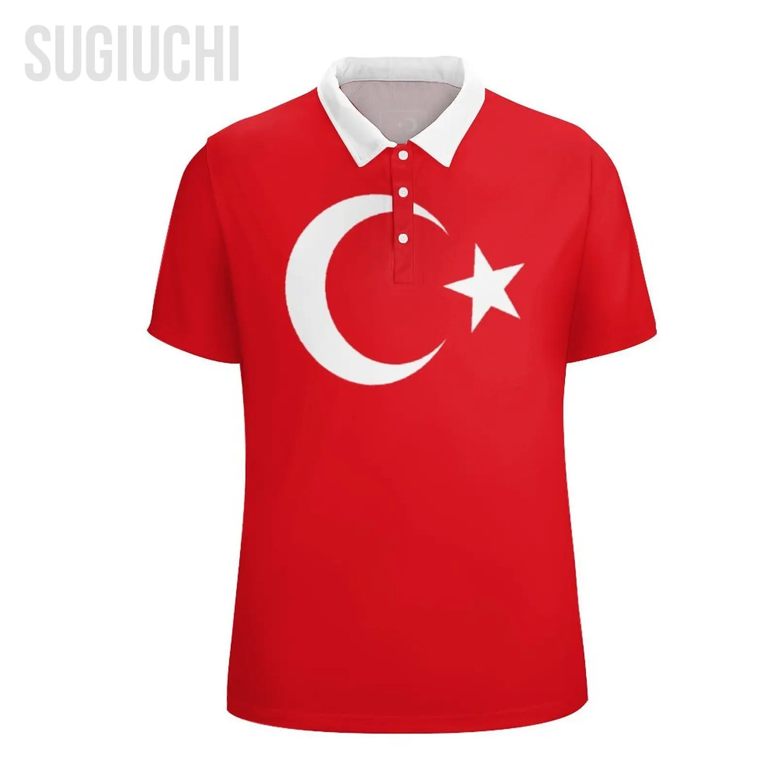 3D Print Turkish Flag Solid Color Golf Wear Men Lapel Trend Short Sleeve 3XL Large Size Men's Clothing Sports Harajuku Top