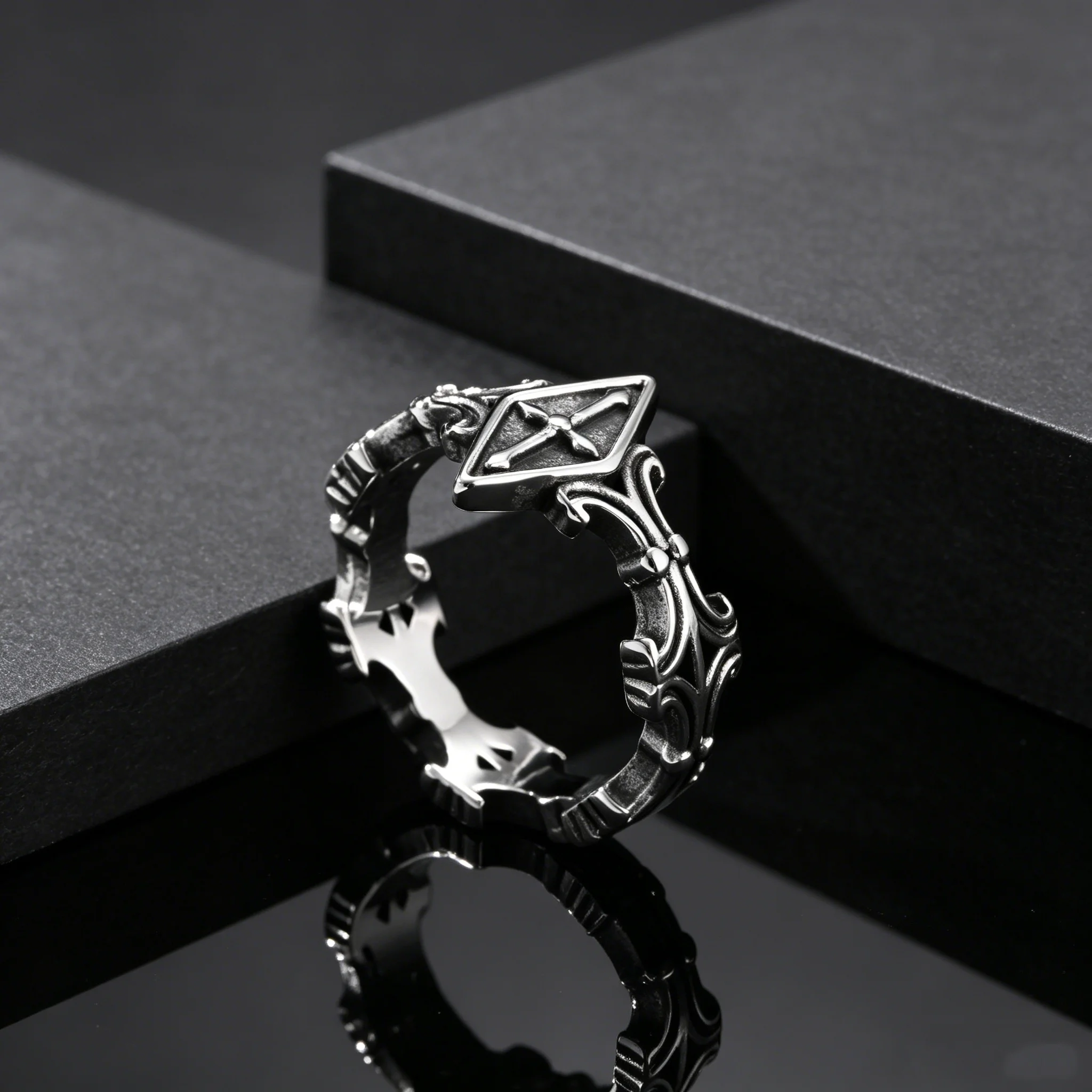 남성용 레트로 마름모 십자가 반지, 기하학적 조각 스테 - Chrome Hearts Ring 리뷰 및 가격