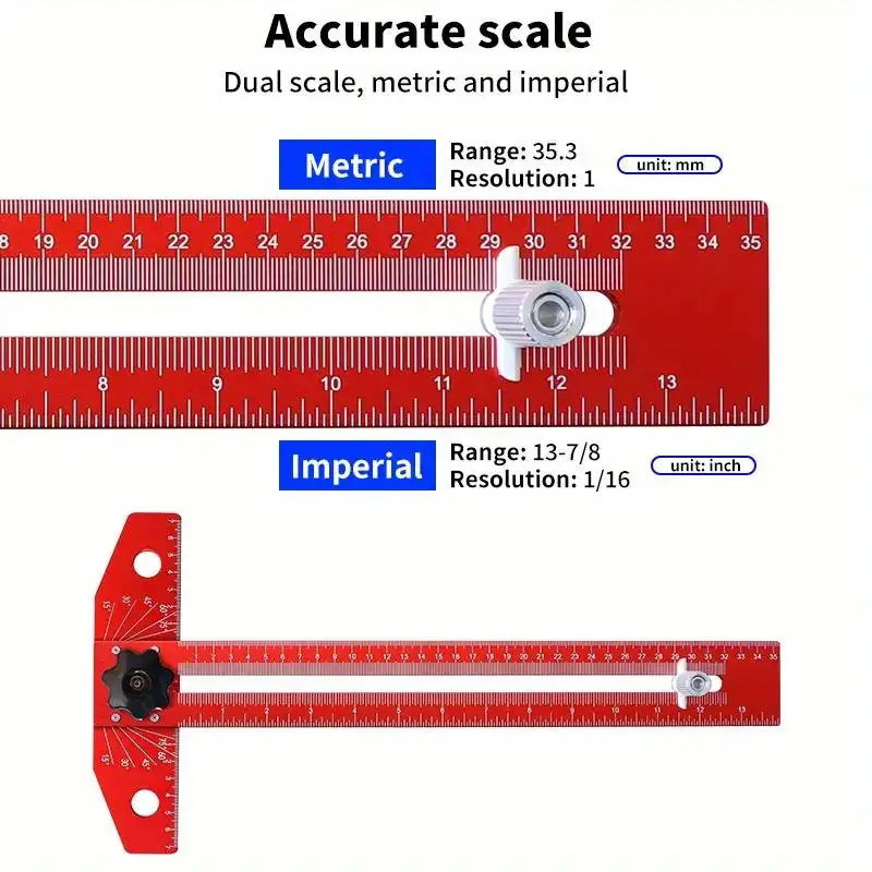 Righello angolare multifunzione per la lavorazione del legno strumento di misurazione del calibro a T in lega di alluminio per marcatura e misurazione di linee parallele