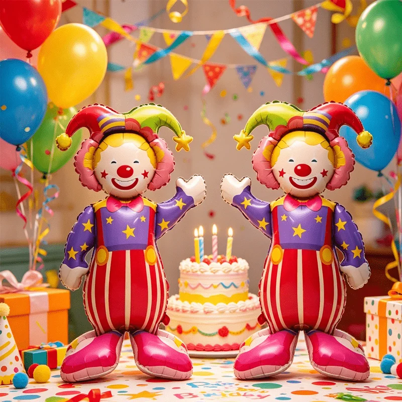 2 Stück Kleine Stehende Clown-Folienballons mit Ständer, Zirkus-Karnevals-Deko, Weihnachts-Karnevals-Themenparty-Ornament, Geschenke