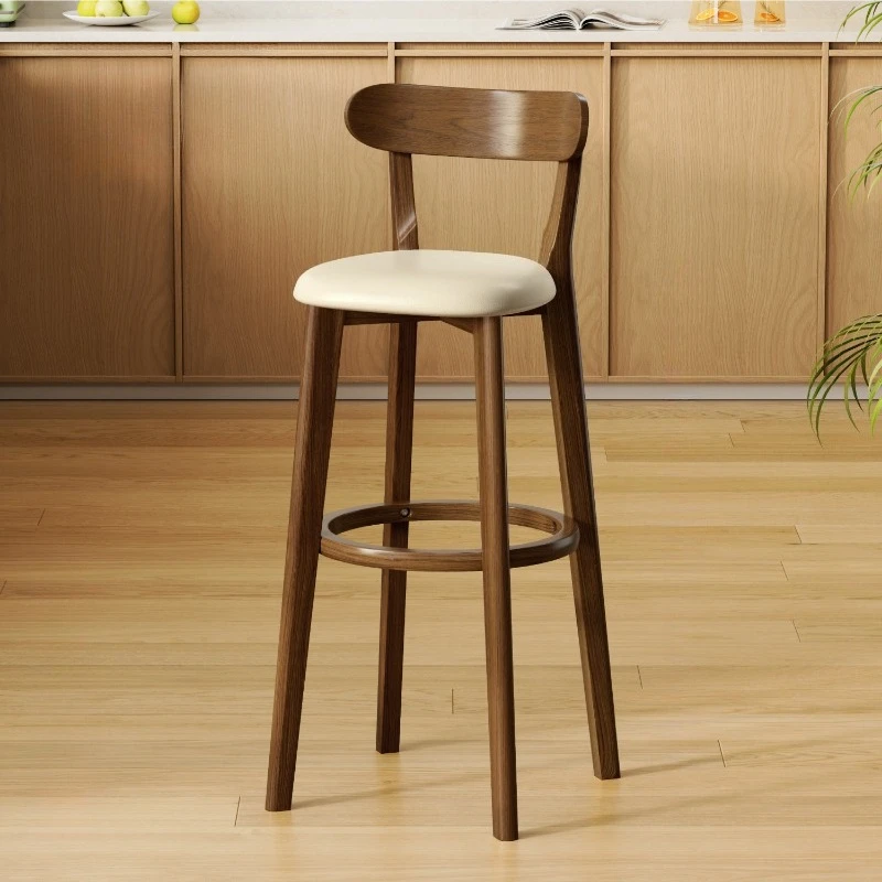 

Interior elegant high chair kitchen bar Solid wood nordic wood bar chair backrest une bar de salon en bois massif high stool