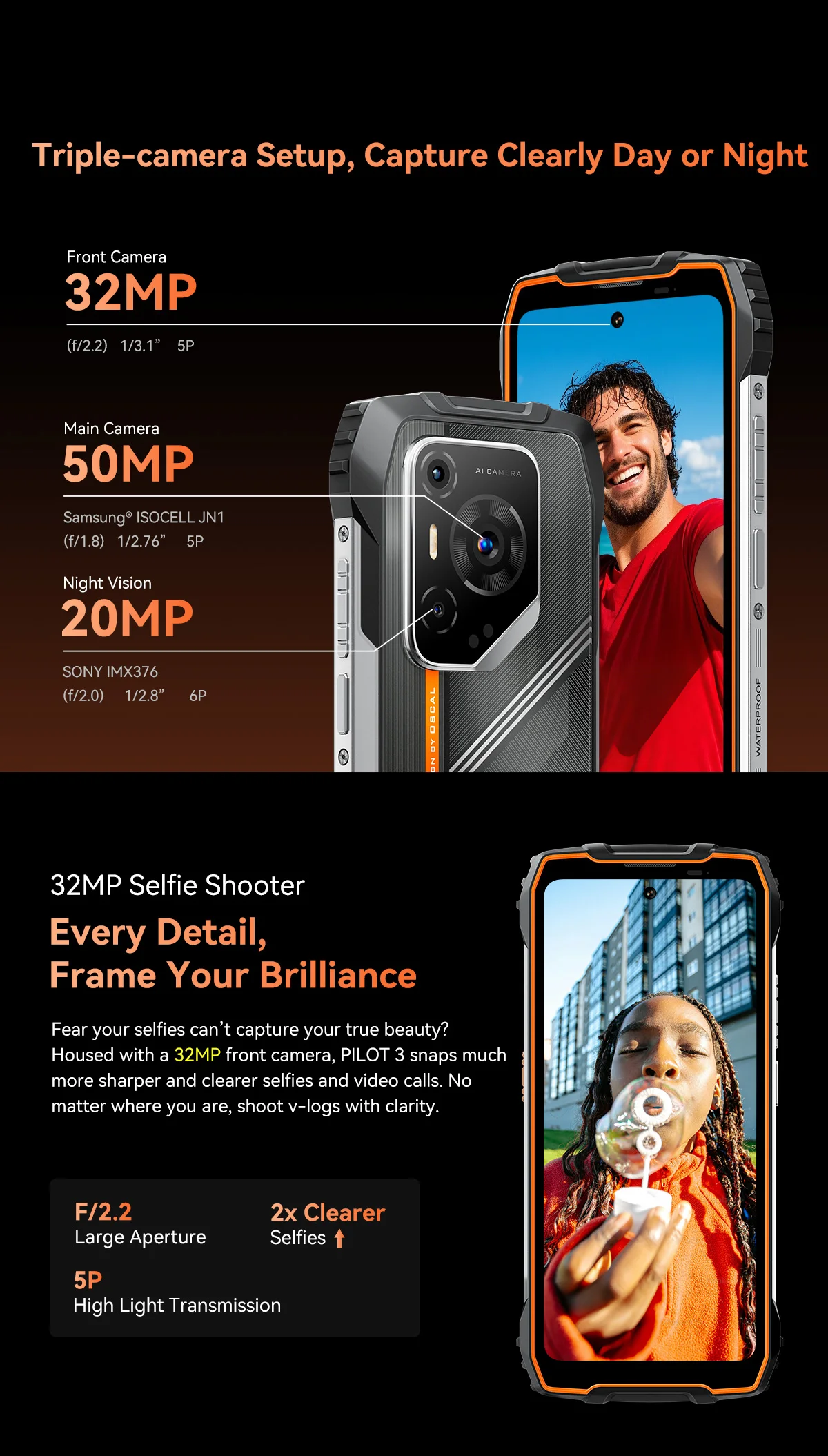 2025 Blackview OSCAL PILOT 3 Rugged Phone MTK 6300 12GB+256GB Telephone Portable 6.78" FHD+2.4K Display 120H Smartphone Android