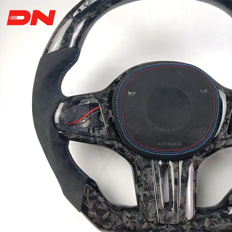 عجلة قيادة جلدية مخصصة من ألياف الكربون LED رياضية لسيارات BMW G20 G30 F30 F10 3 Series 5 Series X5 X6 بما في ذلك M5 X6 M5