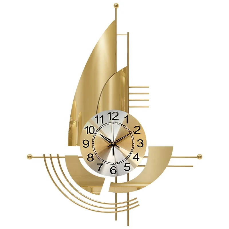 

Custom Simple Home Quality Quartz Decoration Nordic Light LuxuryMetal Sailing Clock Wall Clocks