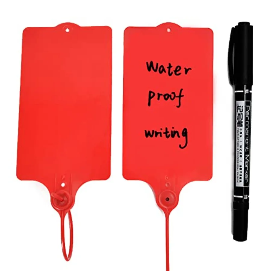 

100 Plastic Shipping Tags - Waterproof Writable Hanging Tags with One Marker Pen