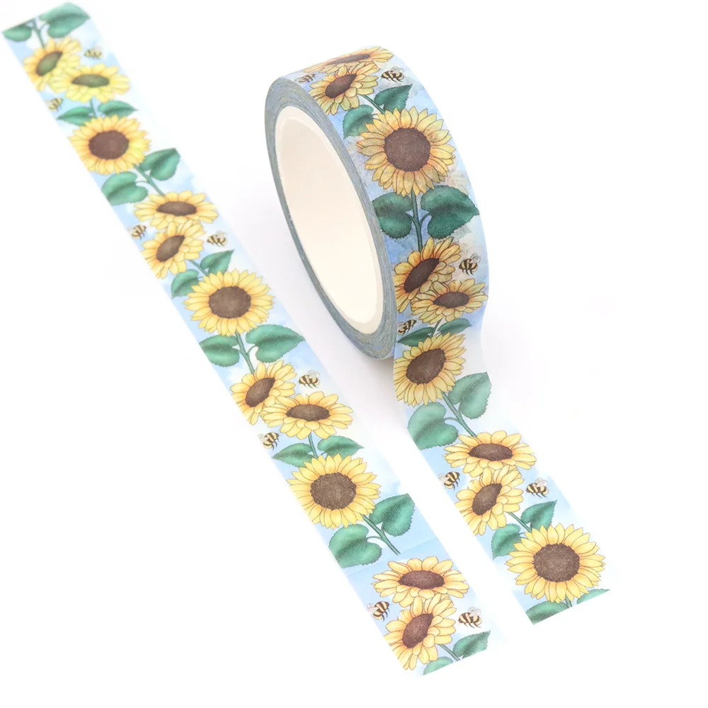 Autocollants Washi Plantes de tournesol de printemps, ruban de masquage décoratif, fournitures scolaires, 15mm * 10m, 1PC, nouveau