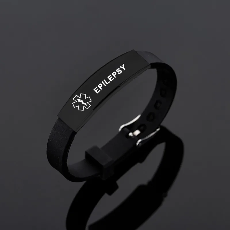 Black Stainless Steel Silicone Medical Alert Bracelet DIABETIC EPILEPSY Disease Bracelets Wristband For Men