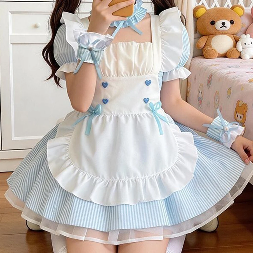Sweet Lolita splicing small flying sleeve dress maid summer new thin tutu exquisite explosion cos  vestidos de mujer