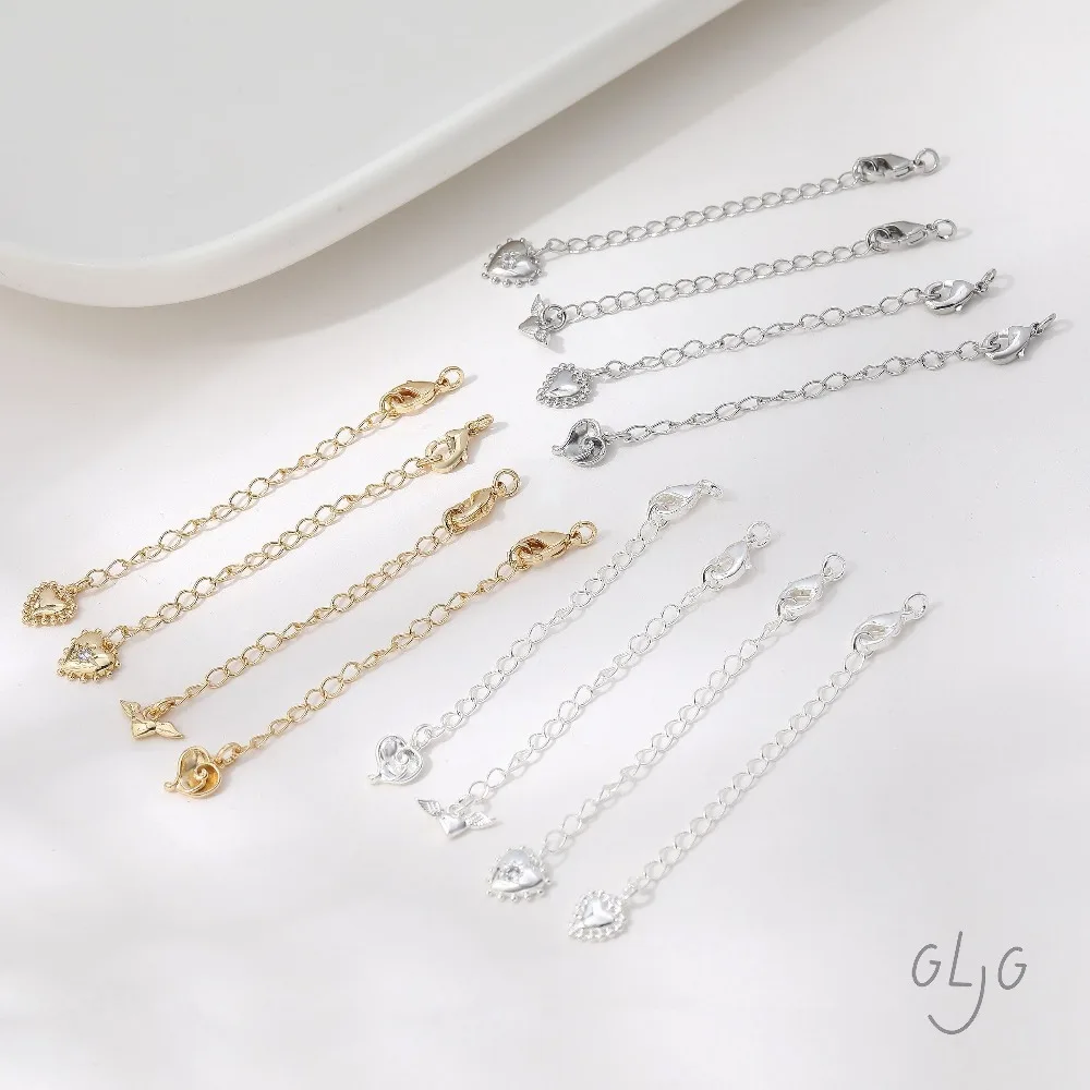 

4pcs Heart Extension Tail Chain Lobster Clasps Connector DIY Jewelry Findings Making Bracelet Necklace Brass Accessories 7CM