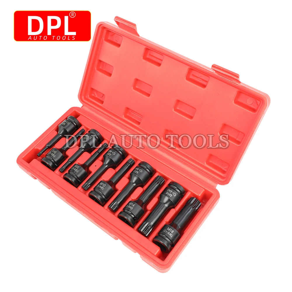 10pcs 3/8 Inch Torx Impact Socket Set M5 M6 M7 M8 M10 M12 M14 M16 M17 M18 Torx Star Drive Torx Bit with Case