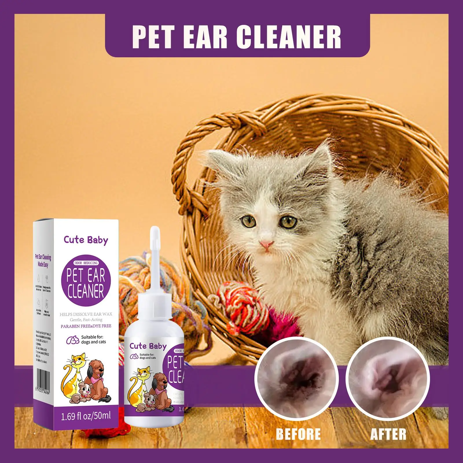 

1 Pc 50 ml Pet Ear Drops Cleaning Ear Mites And Earwax In Cats & Dogs Inhibiting Ear Bacteria