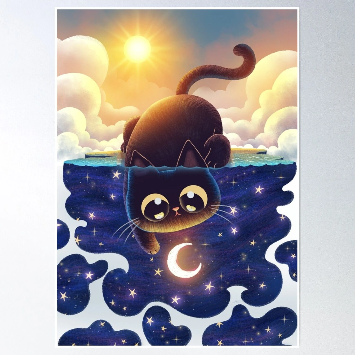 Surreal Big Eyed Cat Catch the Moon Oil Painting By Number Modern Wall Decor Canvas Art for Living Room Bedroom Gift No Frame