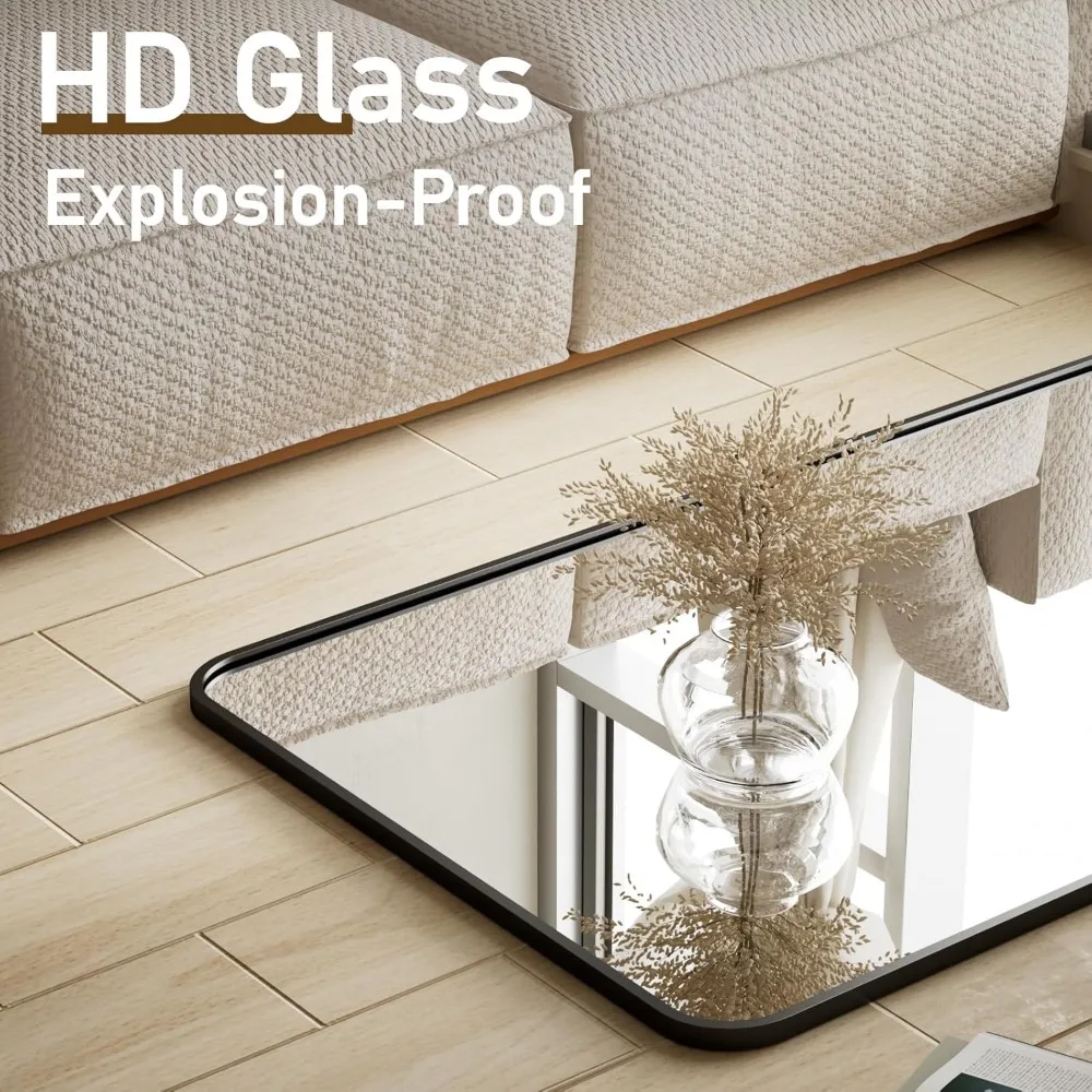 Full Length Black Floor Mirror 71x26, Rounded Corners, Standing or Leaning, Ideal for Home and Beauty Salons