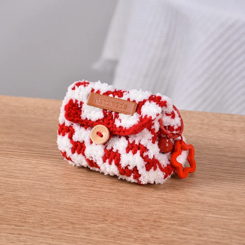 Headset Cover Earphone Knitted Bag Handmade Plush Knit Plush Handbag Earphone Case Soft Knitted Mini Headphone Bag Little Gift