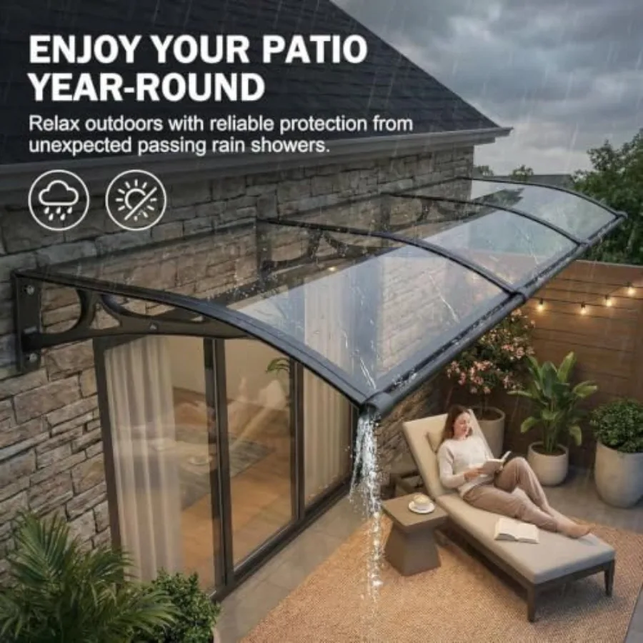 Door Entrance Awning for Porch/patio/deck: Polycarbonate Cover in Gray, UV/rain/snow Protection, Durable Outdoor Front Door Can