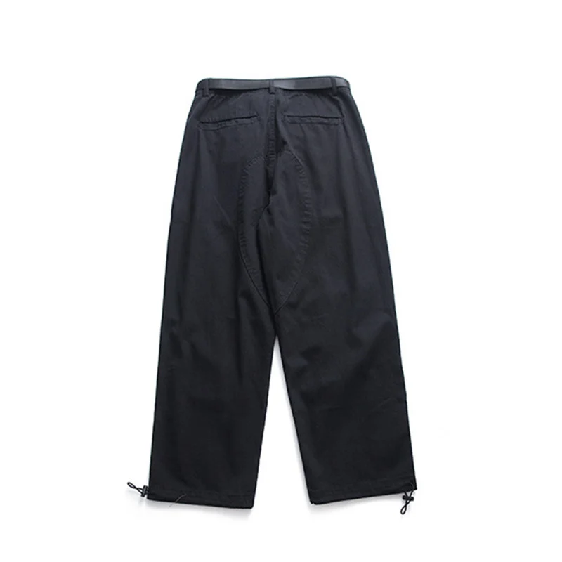 Casual Men Loose Pants Drawstring Foot Overalls Youth Big Pocket Trousers Street Outdoor Camp Hiking Trekking Tooling Clothing