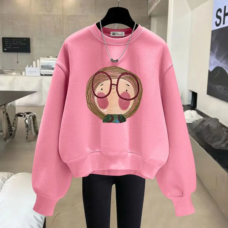 Women Clothing Fashion Cartoon Printed Hoodies Autumn Winter Vintage Pure Cotton Sweatshirts Loose Casual Pullovers