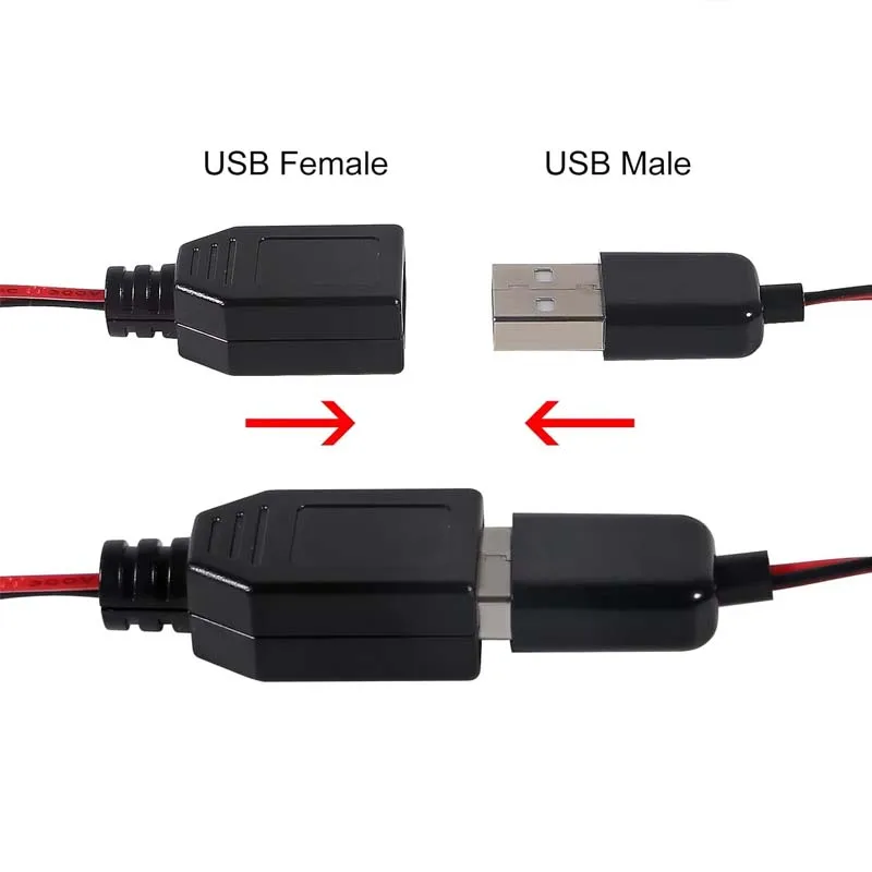 2 قطعة USB إلى التمساح كليب كابل محول ذكر أنثى USB إلى التمساح كليب التحقيق كابلات USB مع مشبك التمساح لاختبار الدائرة