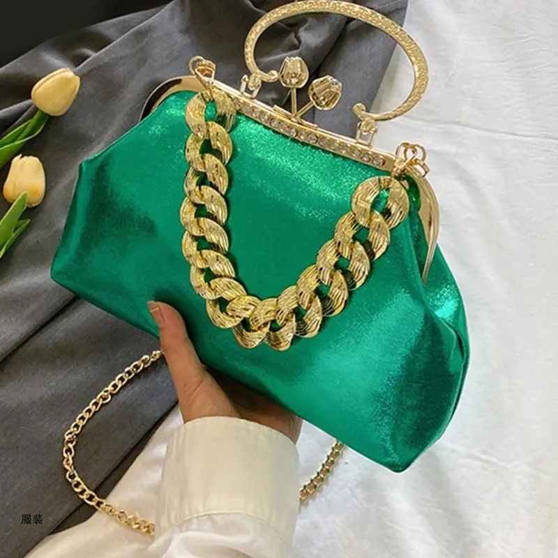 D0UD Elegant Sparkling Shoulder Bag Clutch Purse Evening Bag Women Prom Handbag With Thick Chain Banquets Party Crossbody Bag