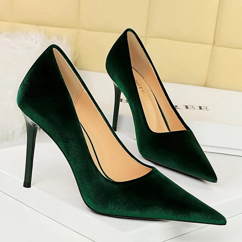 Women 9.5cm High Heels Burgundy Velvet Pumps Wedding Bridal Scarpins Stiletto Heels Lady Royal Blue Green Evening Party Shoes