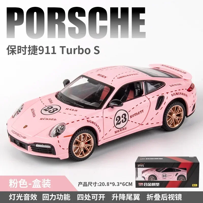 1:24 Porsche 911 Turbo S Special Edition Diecast Metal Alloy Model car Sound Light Pull Back Collection Kids Toy Gifts F420