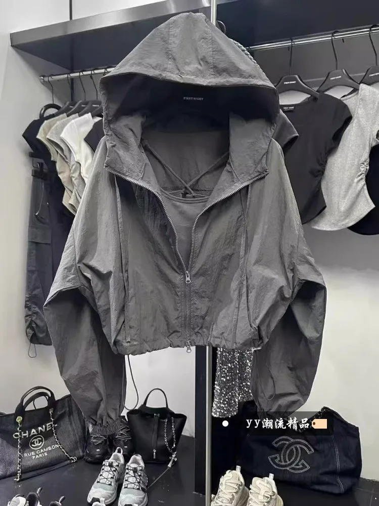 

Bla ort Women's Jaet 2026 Spring New Faion Casual Loose UV Protection Coat Casual Sle Zipper Closure Hooded Coat