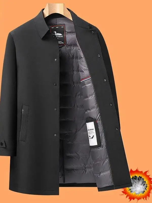 

Men's Long down Jacket Luxury Minimalist Duck down Casual Fashion Pure Color Brand Zipper Closure Windproof Warmth Breathable