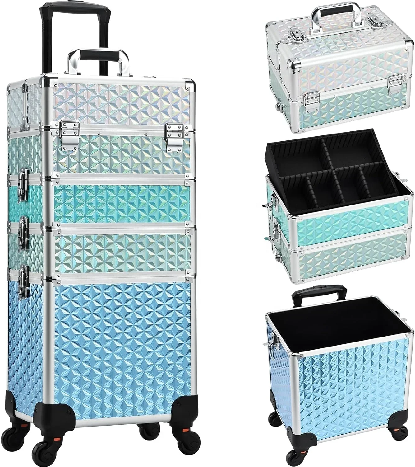 

5 in1 Makeup Rolling Train Case Cosmetic Organizer,Soft Sided Rolling Makeup Traveling Case Cosmetic Storage