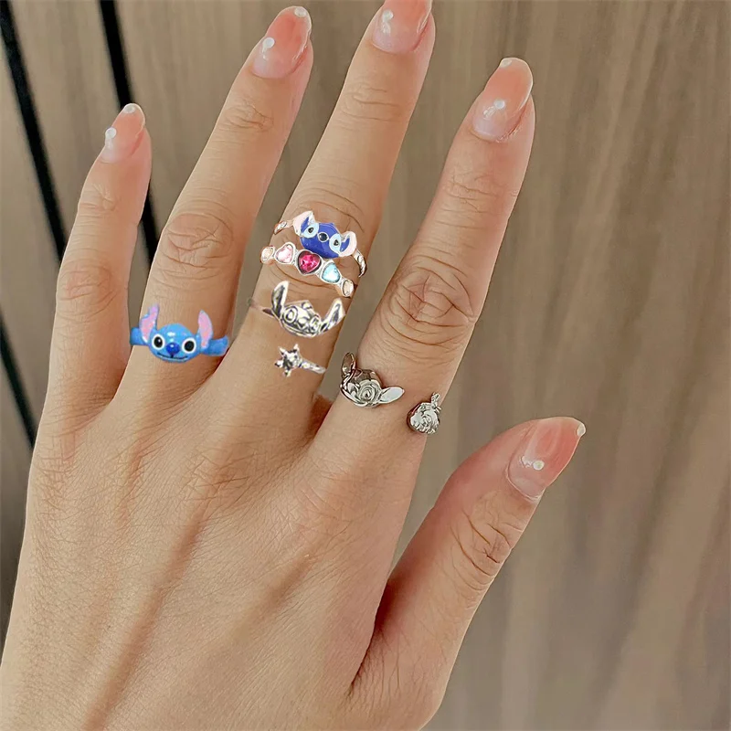 New Anime Stitch Ring Kawaii Lilo & Stitch Open Ring Adjustable Cartoon Woman Jewelry Accessories Kids Gifts