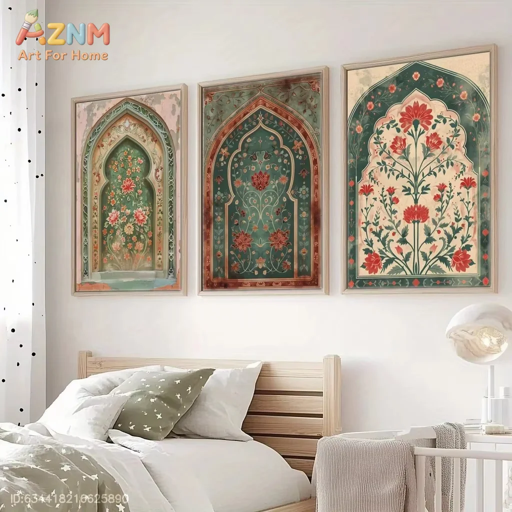 3-Piece Wreath Archway Muslim Canvas Print Eid Home Frameless Decorative Art Home Bar & Living Room Decor
