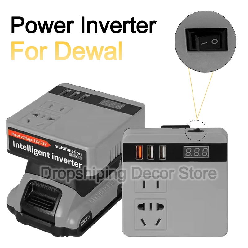 220V Multifunction Intelligent Lithium Battery Inverter Outdoor Work Inverter for DeWal 18V 20V Battery with Voltage Display