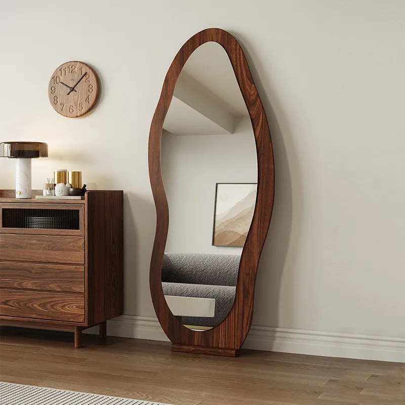 

Mango black mahogany full-length mirror Home clothing store fitting mirror Bedroom special-shaped wall-mounted large mirror